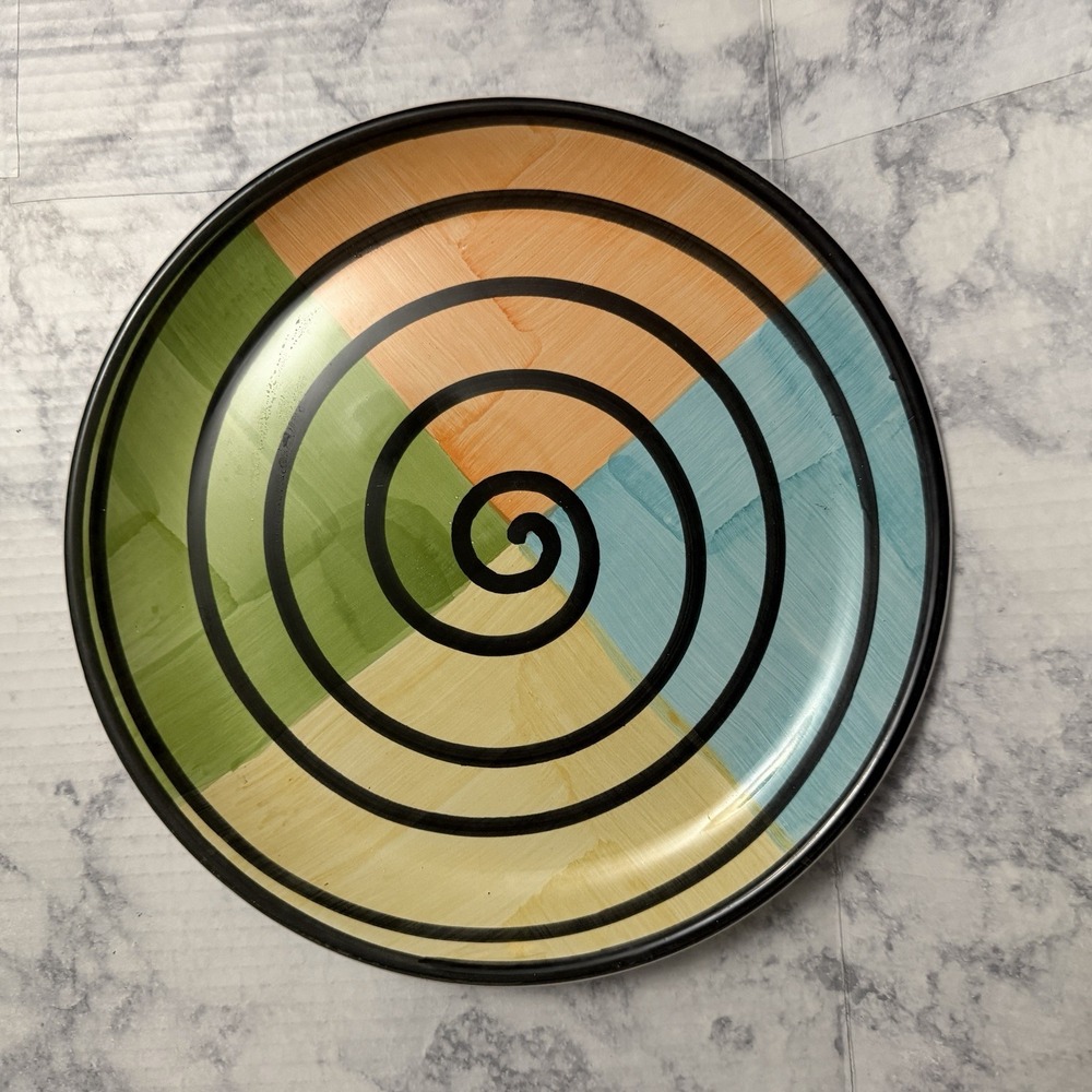 Caleca Hand Painted Italian Pottery Dish Service Dinner Plate 11"  Italy Swirl